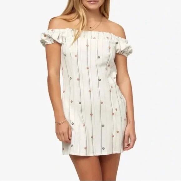 O’Neill Off Shoulder Floral Embroidery Mini Dress - Picture 2 of 12